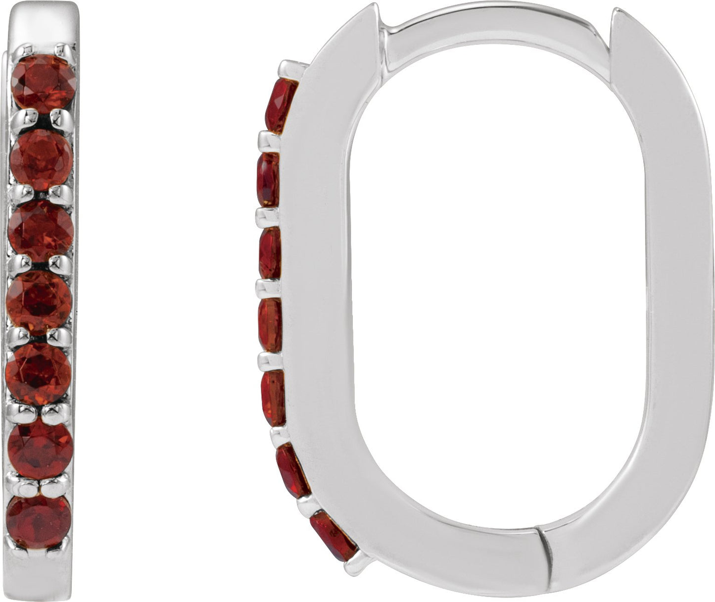 Accented Elongated Hoop Earrings - Natural Mozambique Garnet