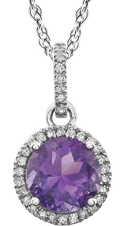 Halo-Style Birthstone Necklace - Natural Amethyst