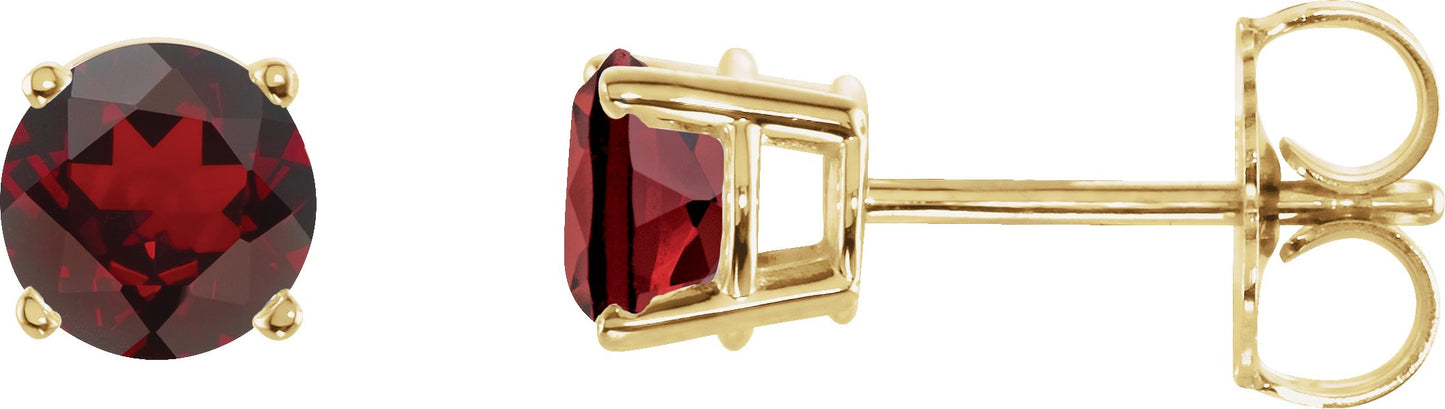 Round 4-Prong Lightweight Stud Earrings - Natural Mozambique Garnet