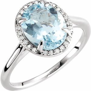 Halo-Style Ring -  Natural Aquamarine
