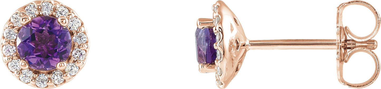 Round 4-Prong Halo-Style Earrings - Natural Amethyst