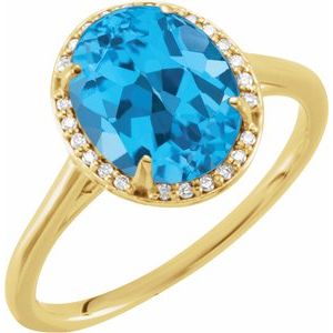 Halo-Style Ring - Natural Swiss Blue Topaz