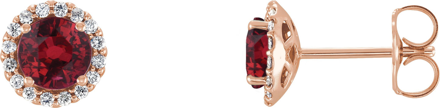 Round 4-Prong Halo-Style Earrings - Natural Ruby