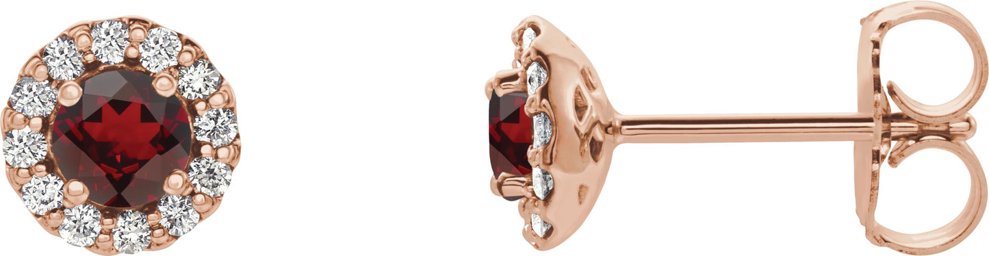 Round 4-Prong Halo-Style Earrings - Natural Mozambique Garnet