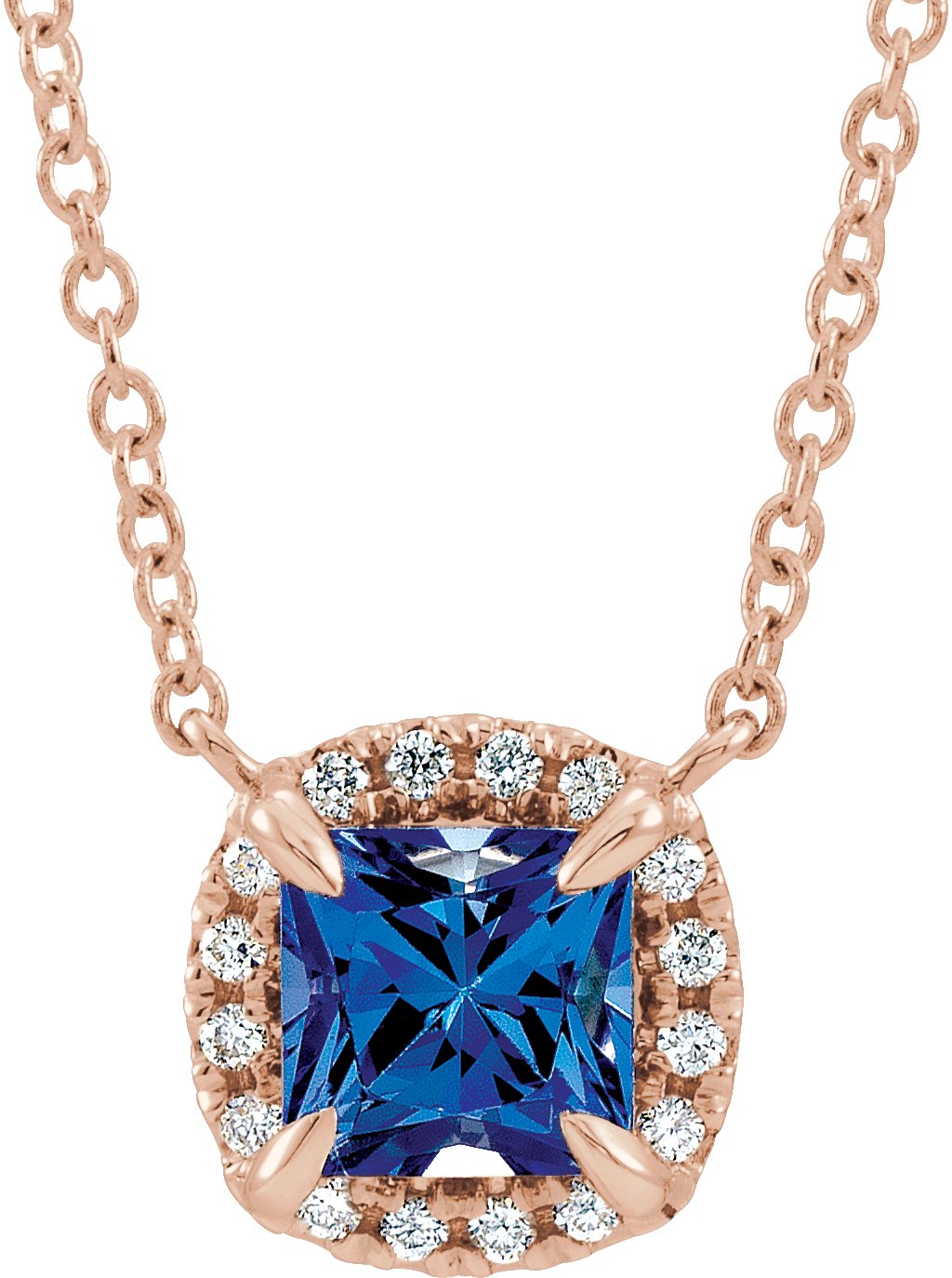 Halo-Style Necklace or Center - Natural Blue Sapphire