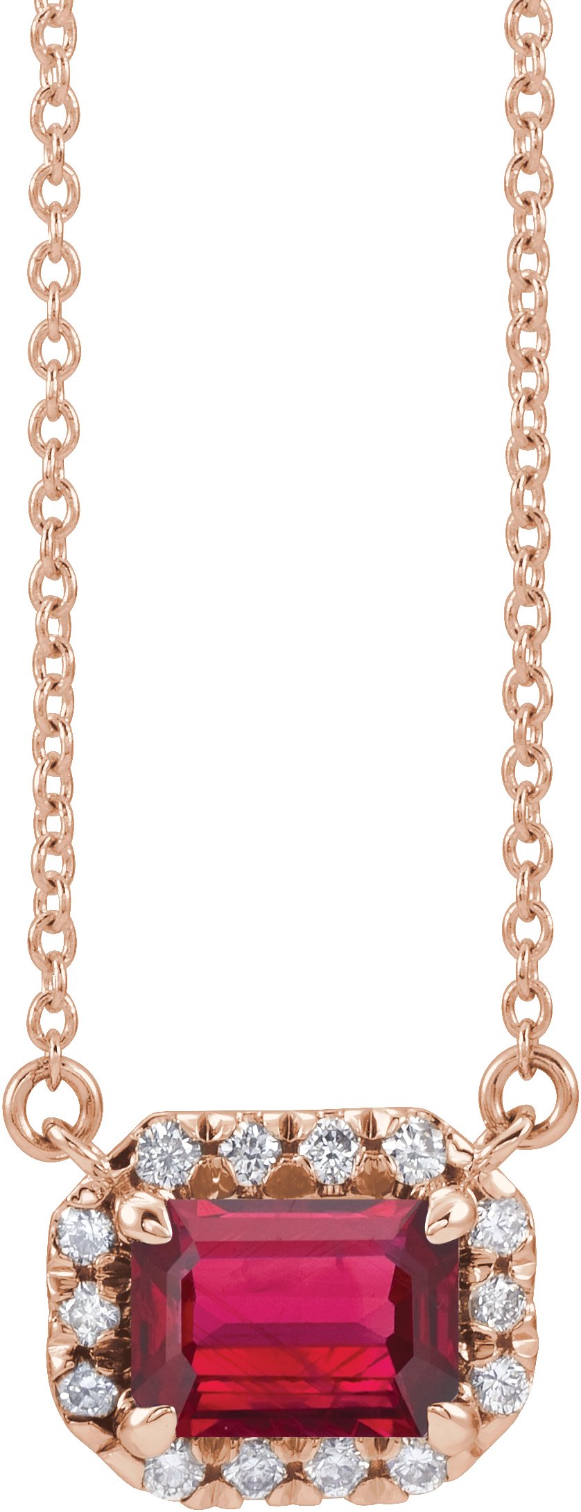 French-Set Halo-Style Necklace or Center - Natural Ruby