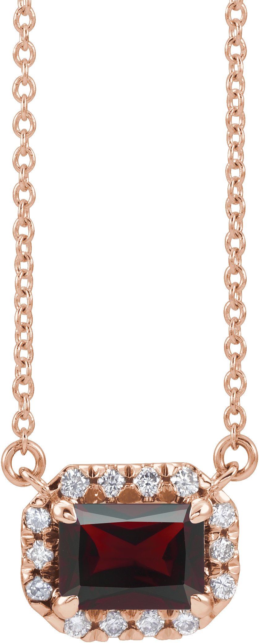 French-Set Halo-Style Necklace or Center - Natural Mozambique Garnet