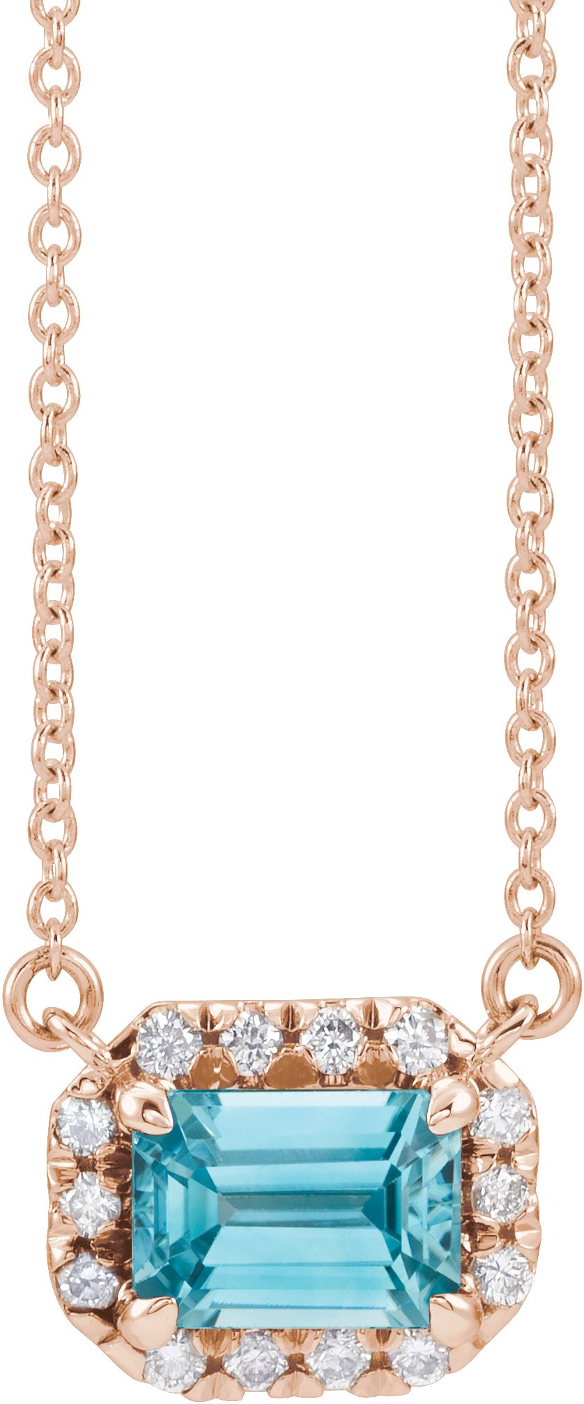 French-Set Halo-Style Necklace or Center - Natural Blue Zircon