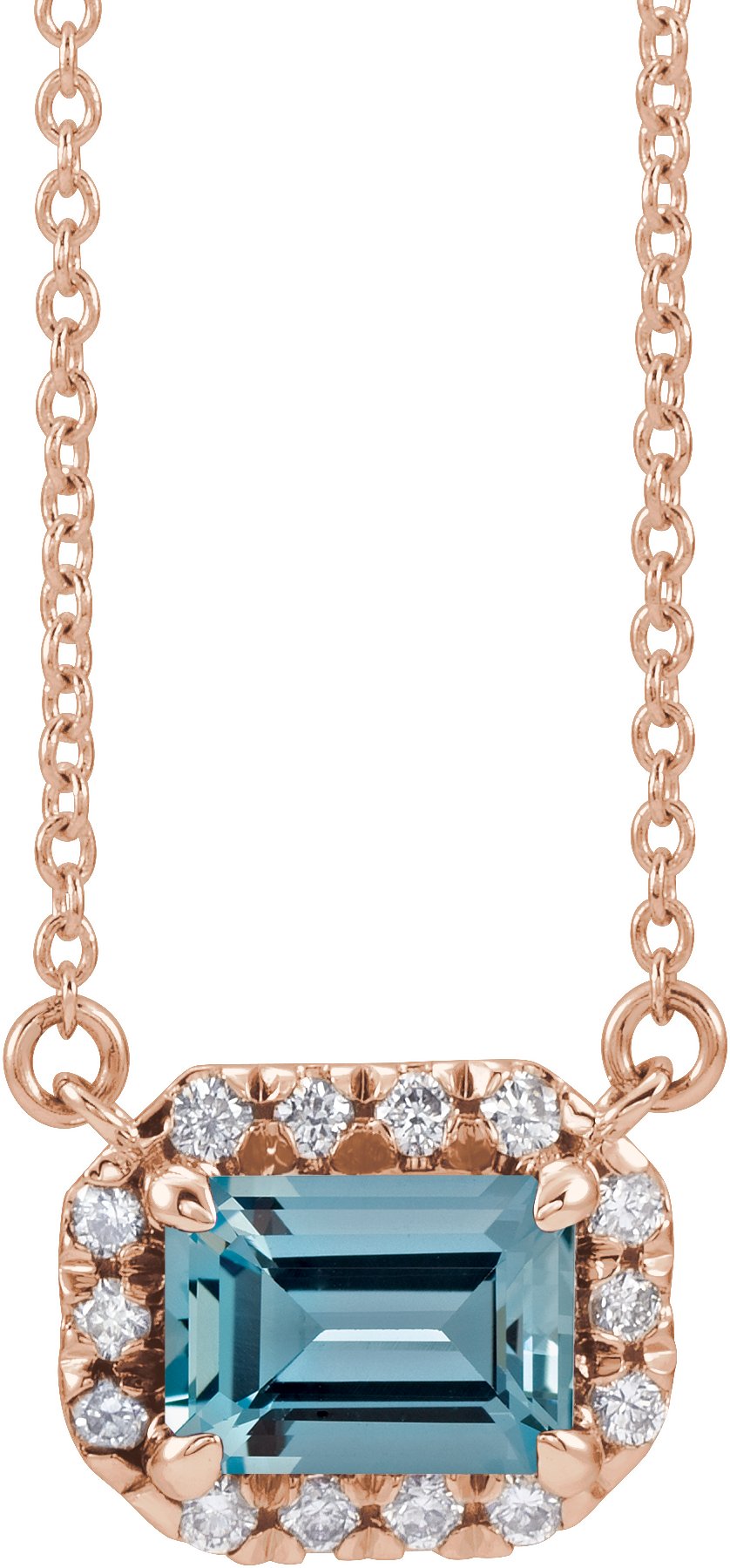 French-Set Halo-Style Necklace or Center - Natural Aquamarine