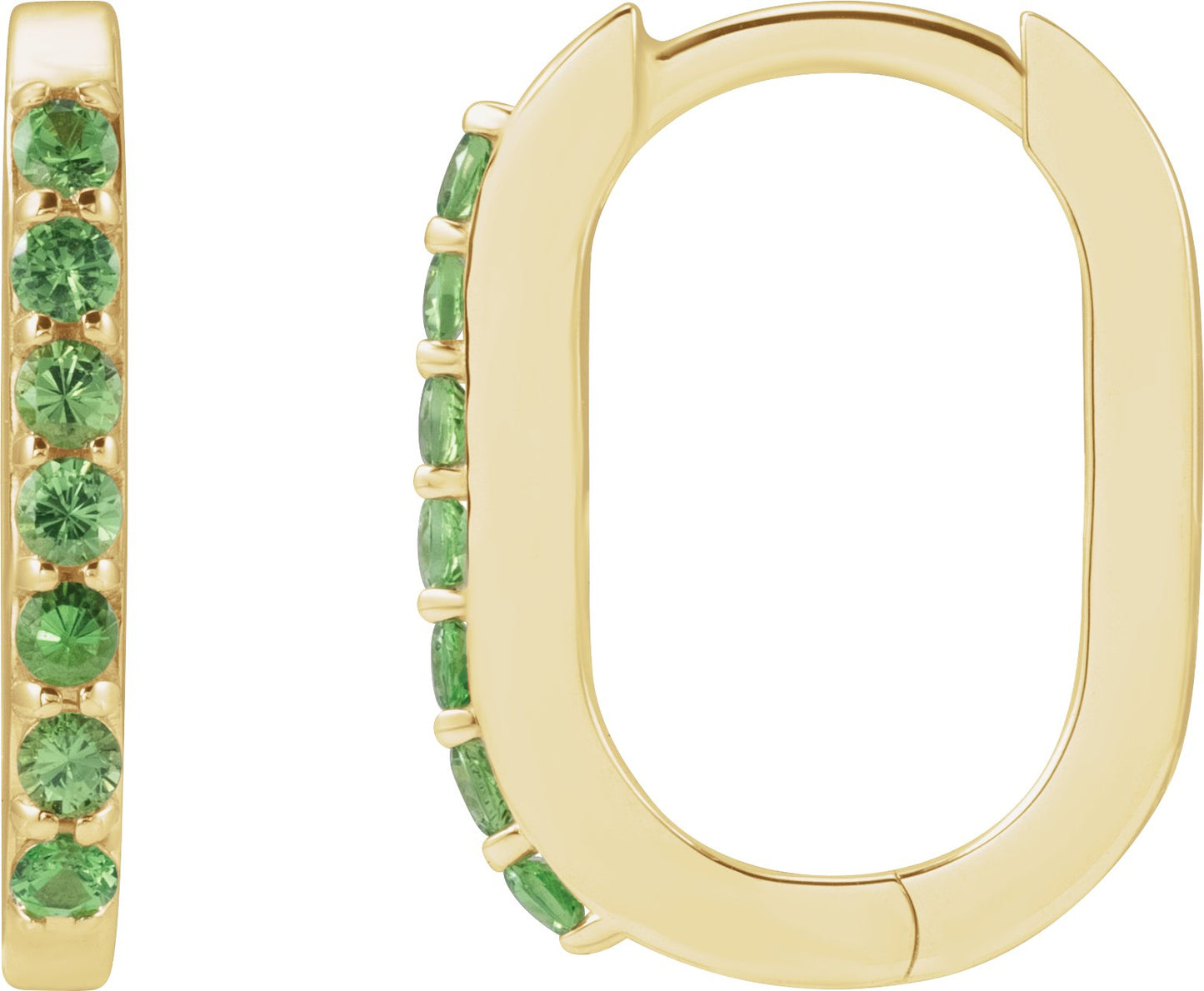 Accented Elongated Hoop Earrings - Natural Tsavorite Garnet