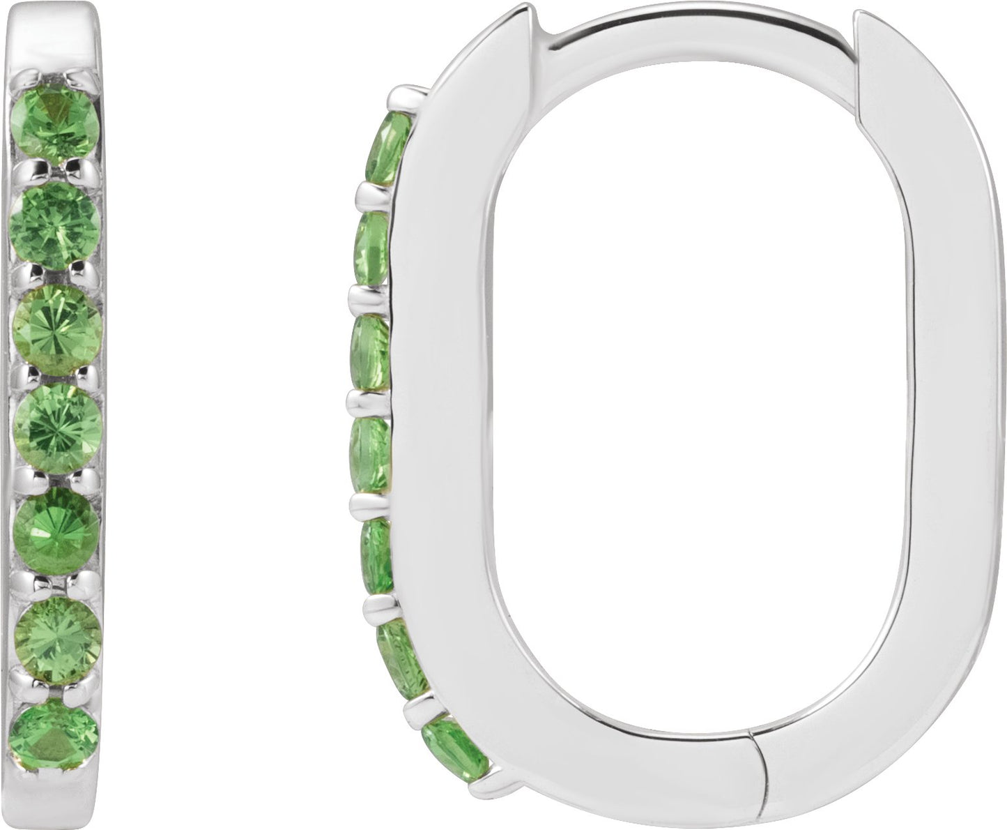 Accented Elongated Hoop Earrings - Natural Tsavorite Garnet