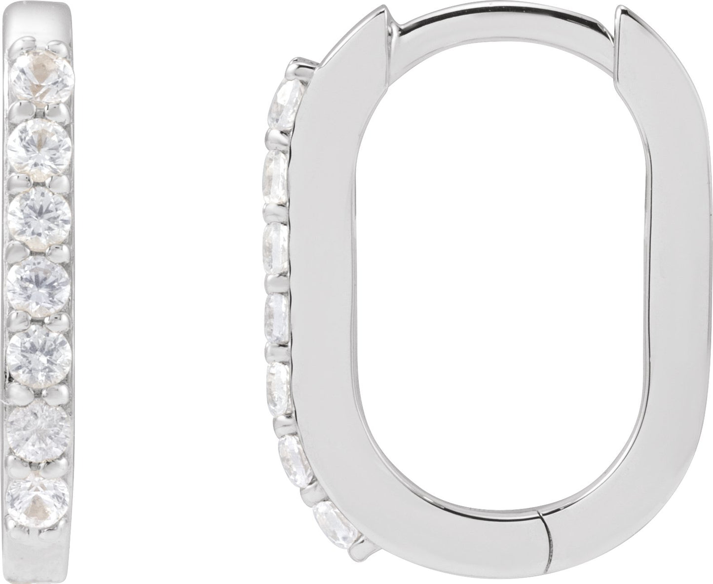 Accented Elongated Hoop Earrings - Natural White Sapphire