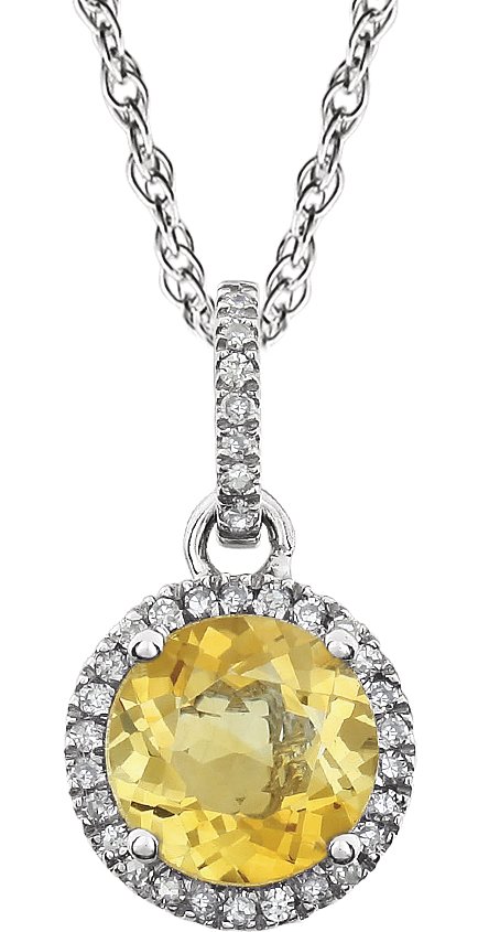 Halo-Style Birthstone Necklace - Natural Citrine