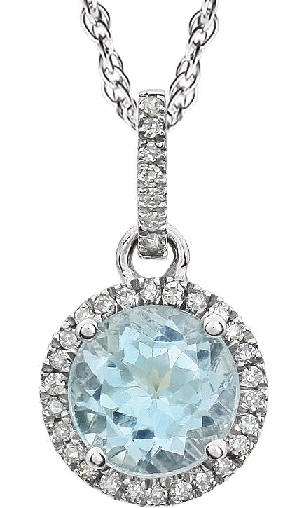 Halo-Style Birthstone Necklace - Natural Sky Blue Topaz