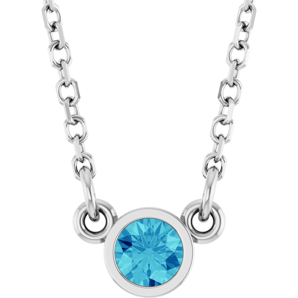 Bezel-Set Solitaire Birthstone Necklace - Natural Blue Zircon