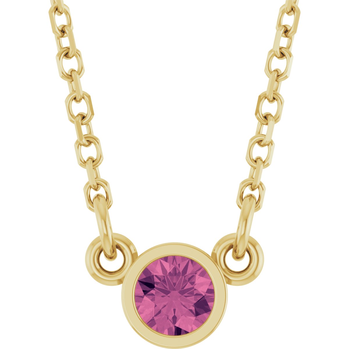 Bezel-Set Solitaire Birthstone Necklace - Natural Pink Tourmaline