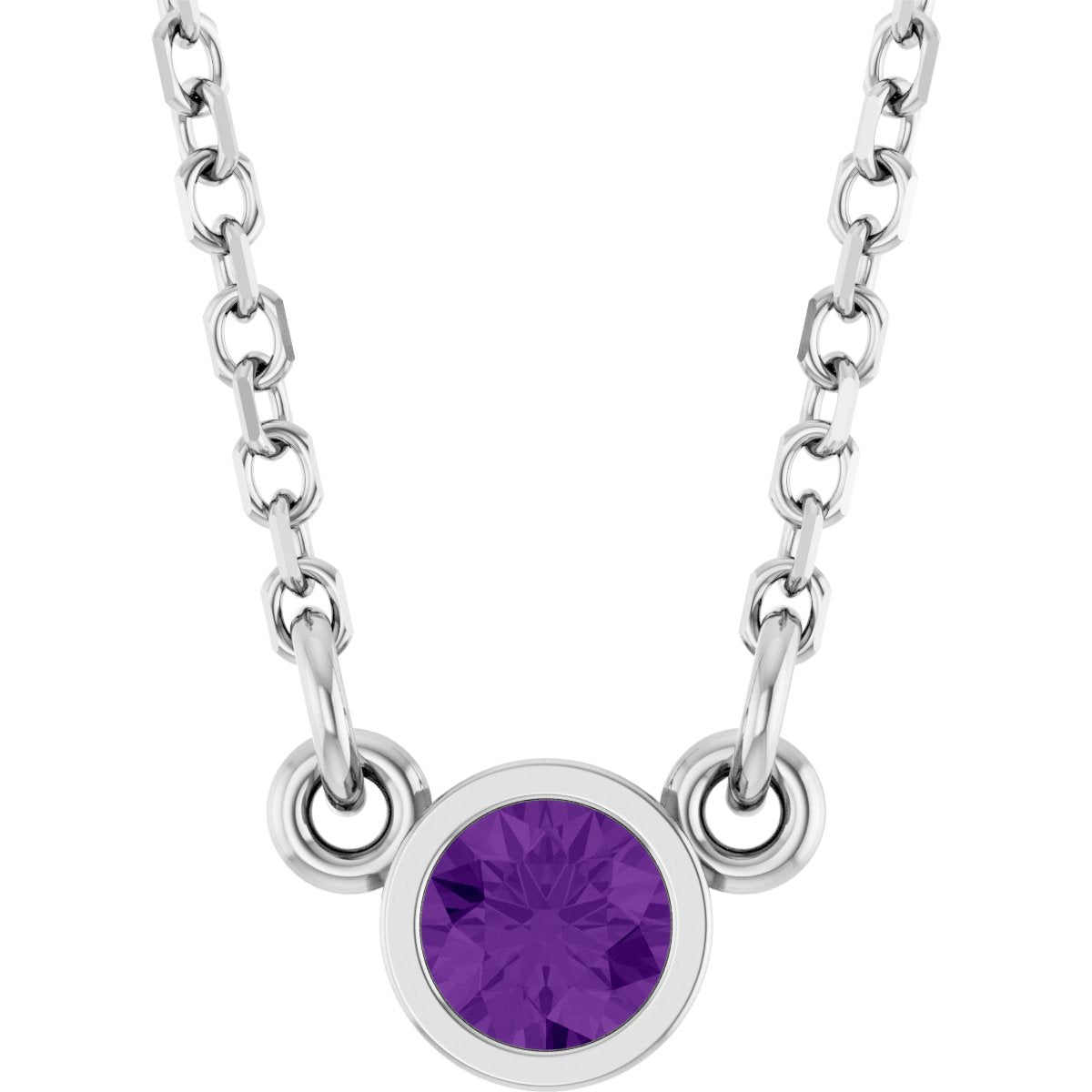 Bezel-Set Solitaire Birthstone Necklace - Natural Amethyst