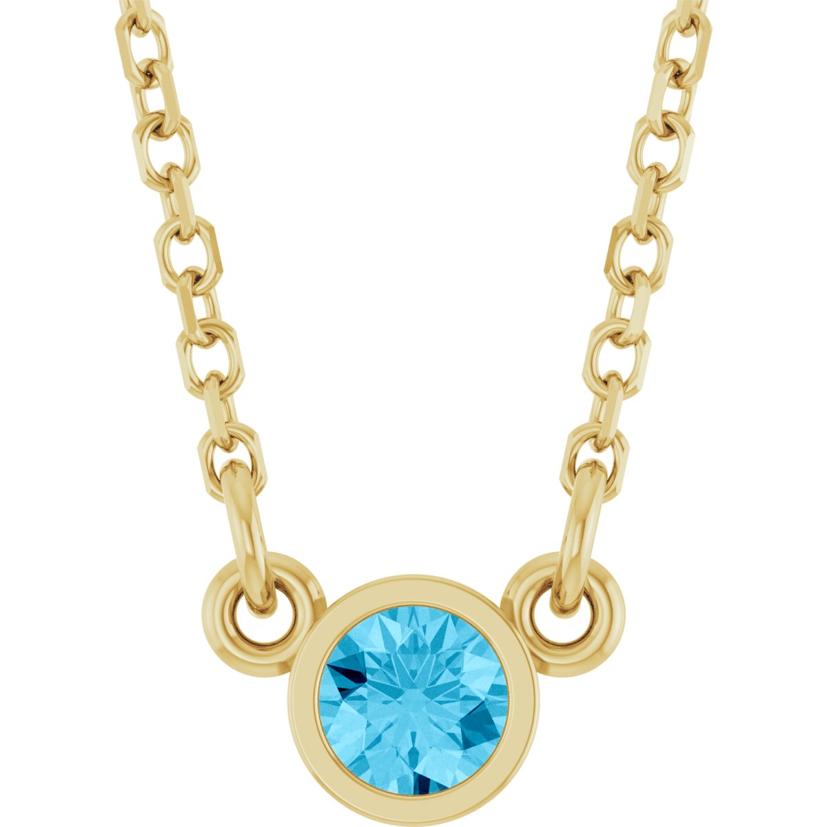 Bezel-Set Solitaire Birthstone Necklace - Natural Aquamarine