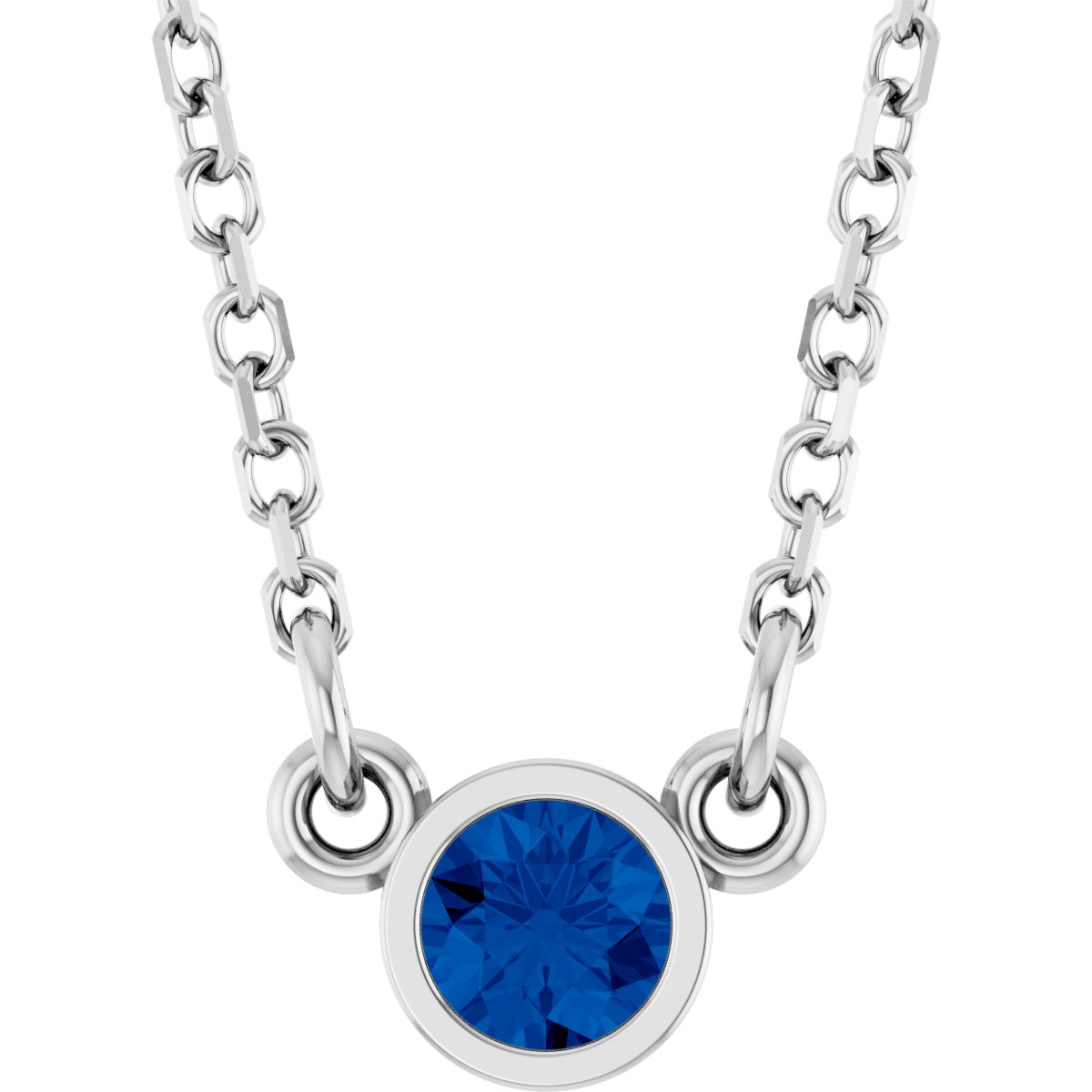 Bezel-Set Solitaire Birthstone Necklace - Natural Blue Sapphire