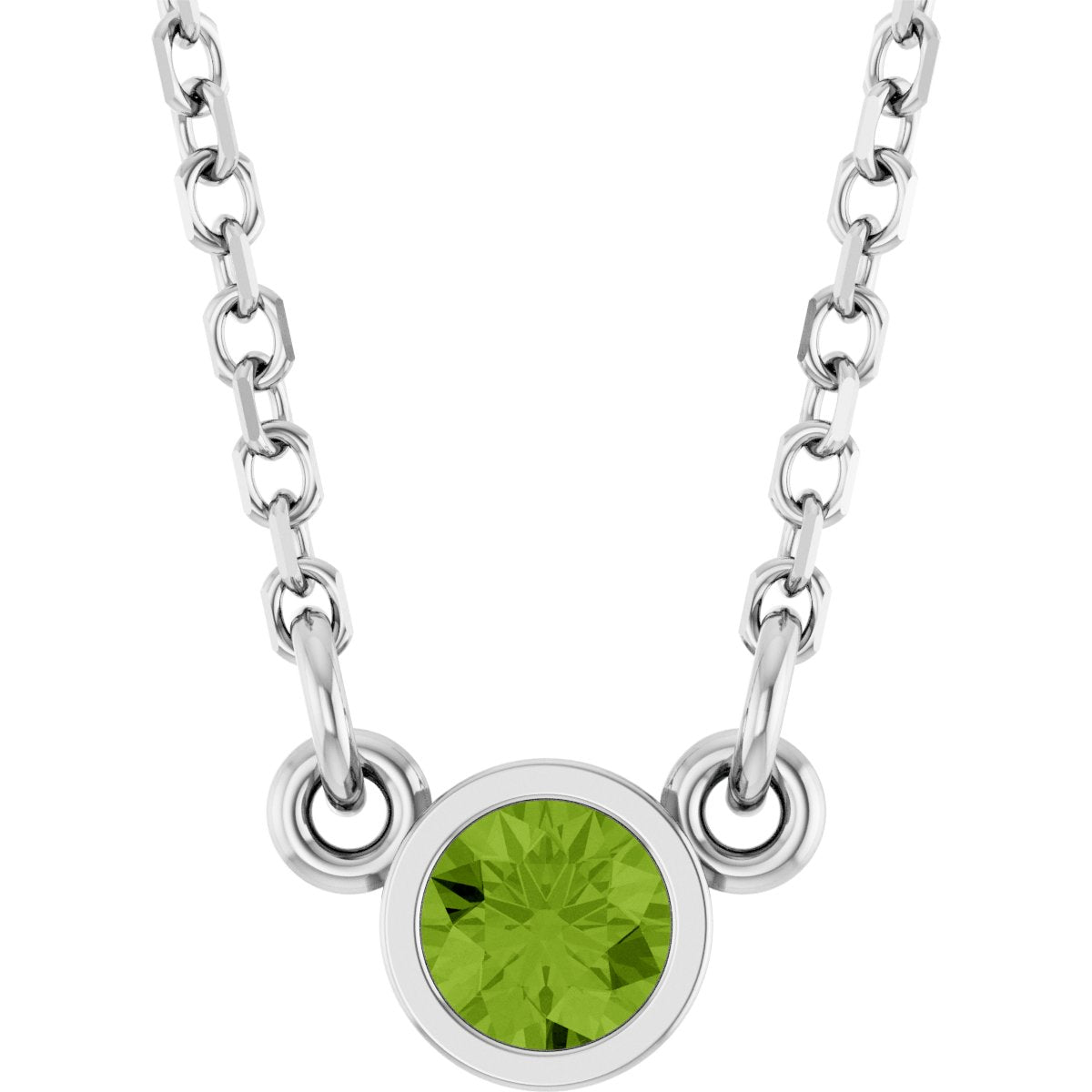 Bezel-Set Solitaire Birthstone Necklace - Natural Peridot