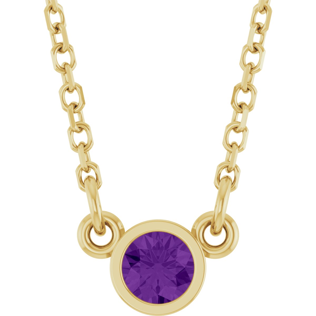 Bezel-Set Solitaire Birthstone Necklace - Natural Amethyst