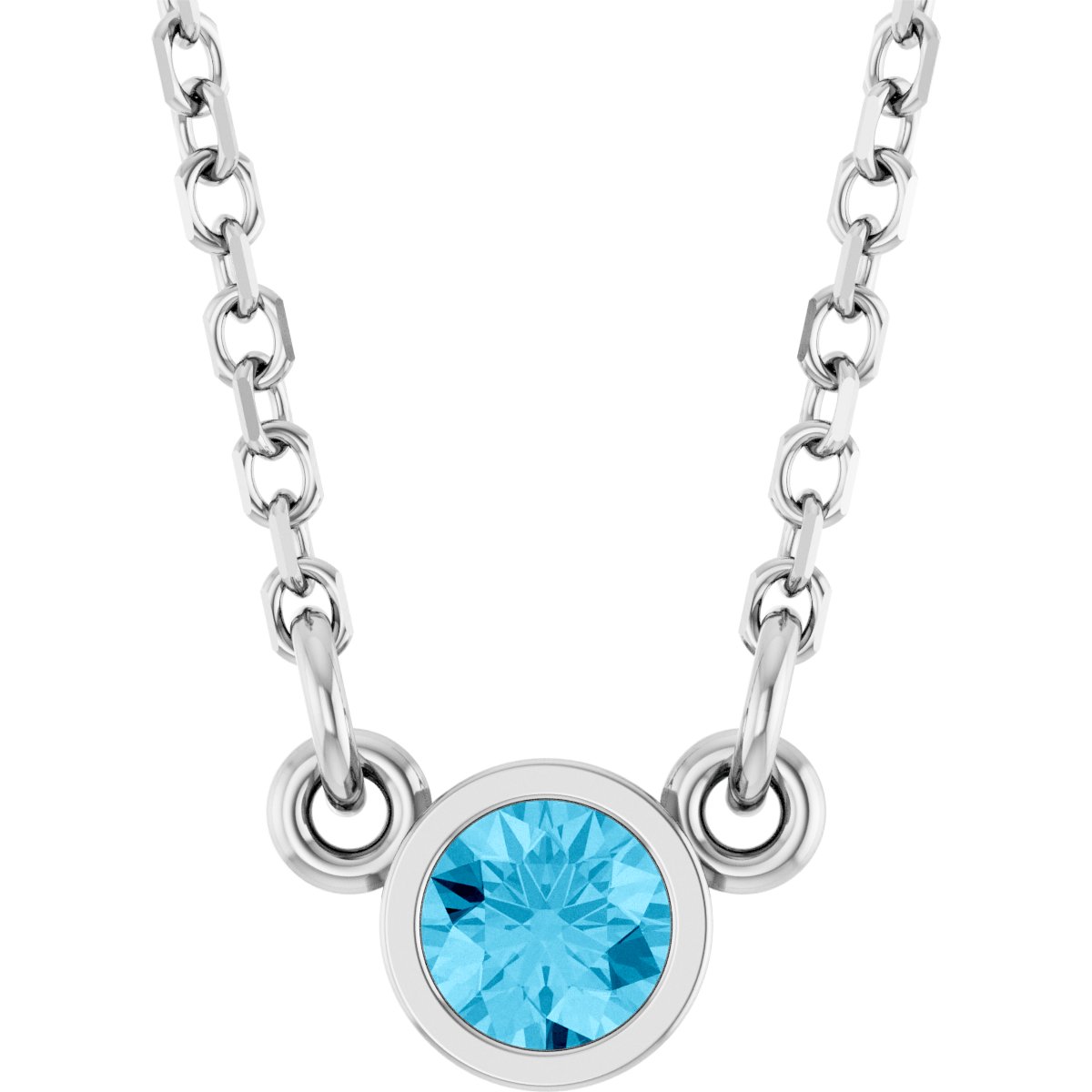 Bezel-Set Solitaire Birthstone Necklace - Natural Aquamarine