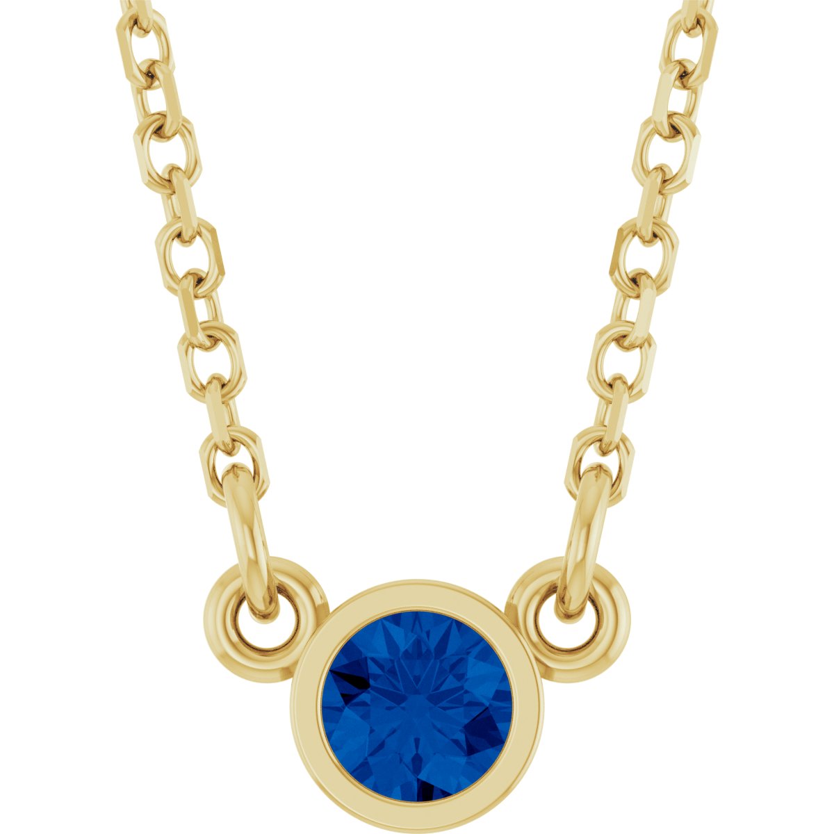 Bezel-Set Solitaire Birthstone Necklace - Natural Blue Sapphire