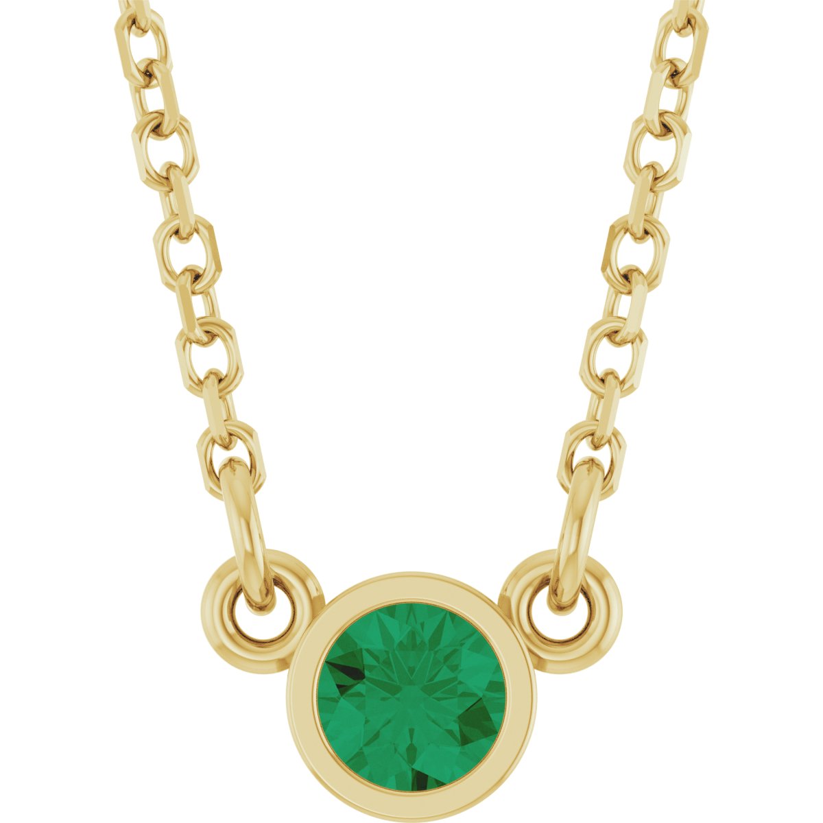 Bezel-Set Solitaire Birthstone Necklace - Natural Emerald