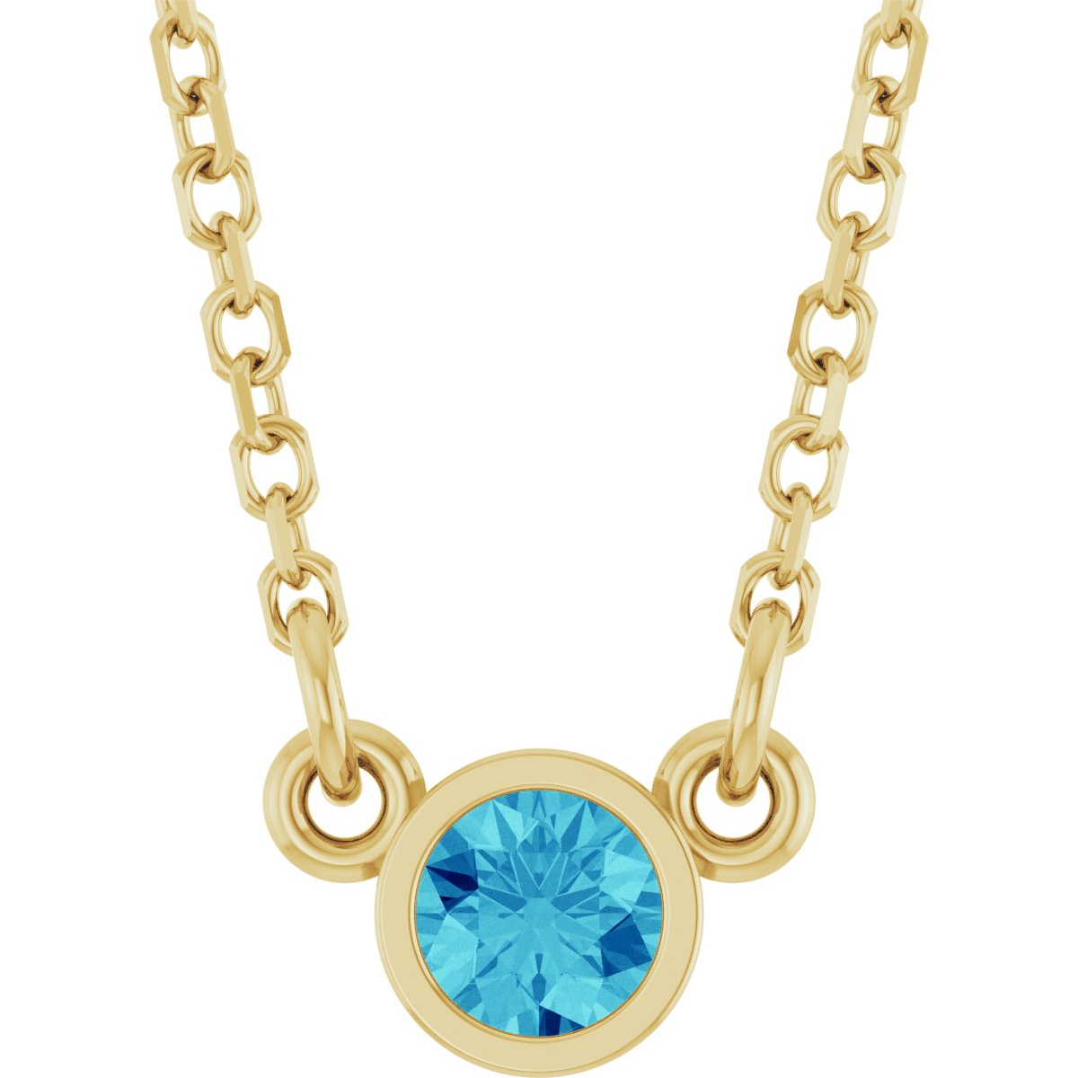 Bezel-Set Solitaire Birthstone Necklace - Natural Blue Zircon