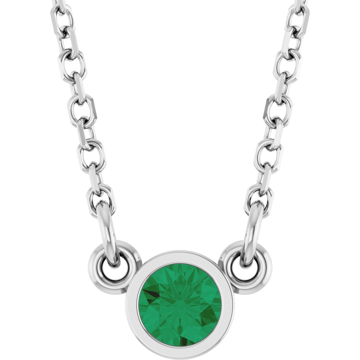 Bezel-Set Solitaire Birthstone Necklace - Natural Emerald