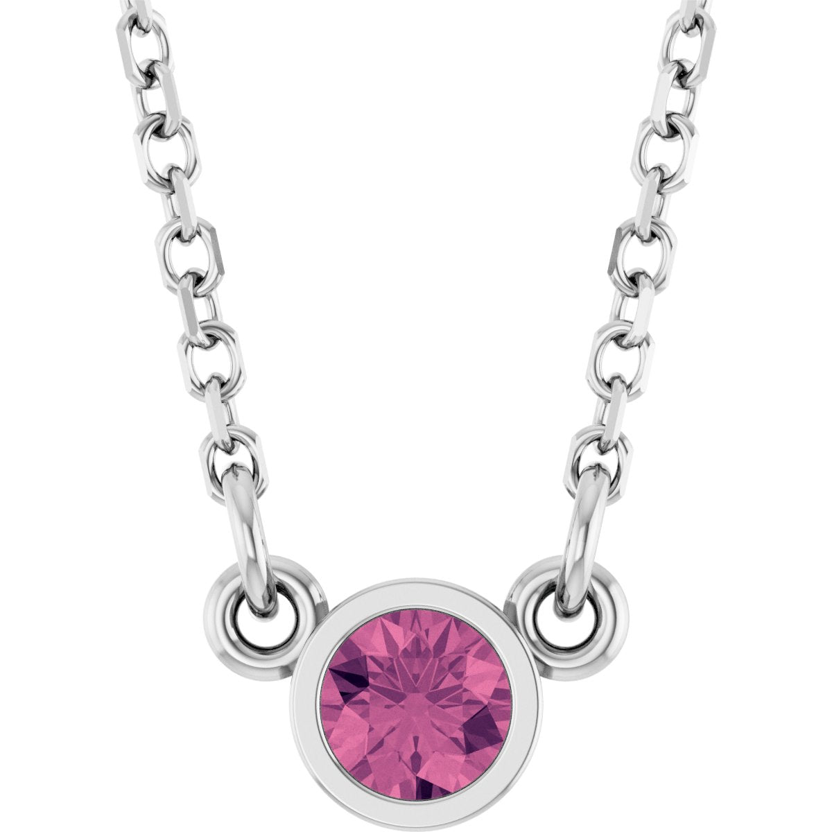 Bezel-Set Solitaire Birthstone Necklace - Natural Pink Tourmaline
