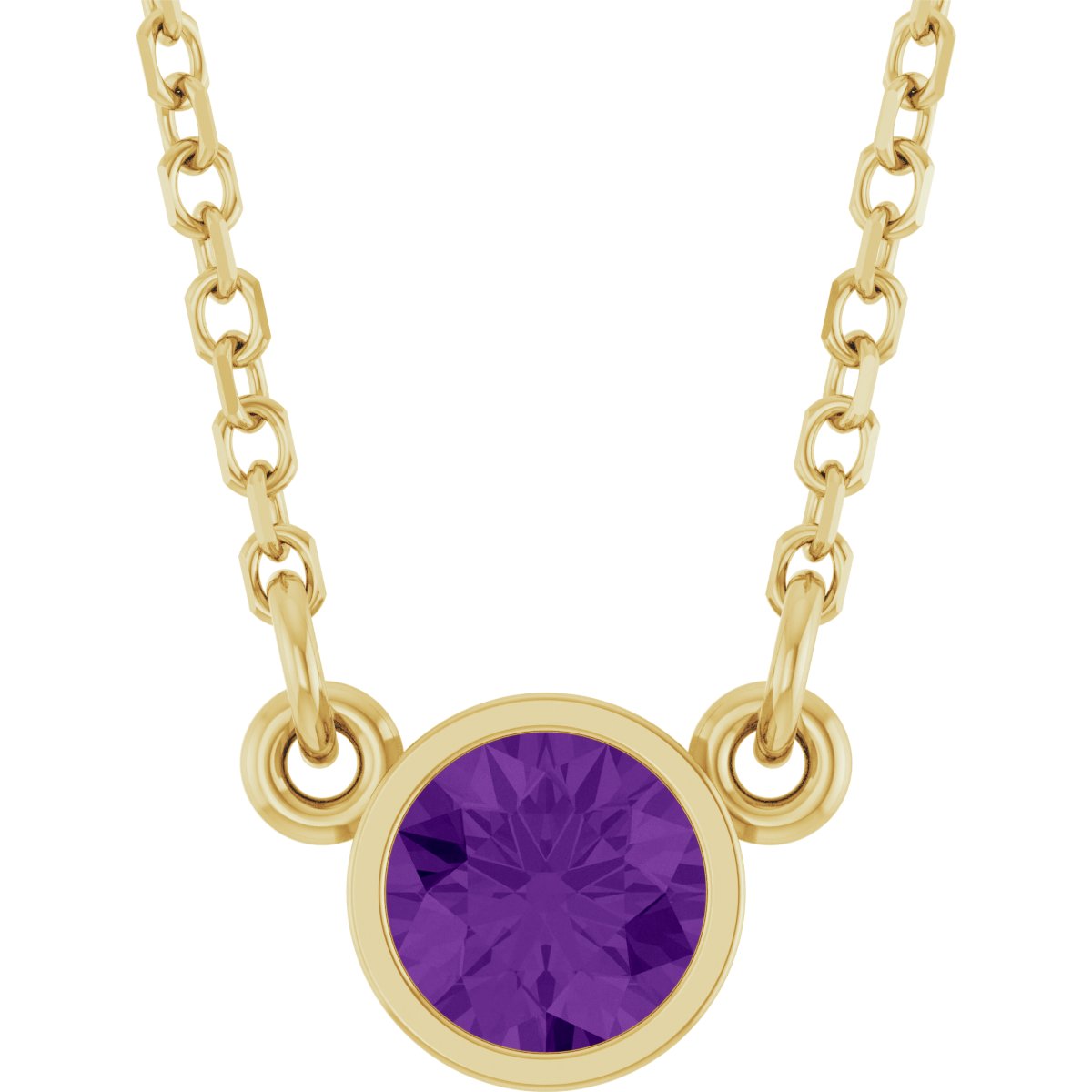 Bezel-Set Solitaire Birthstone Necklace - Natural Amethyst