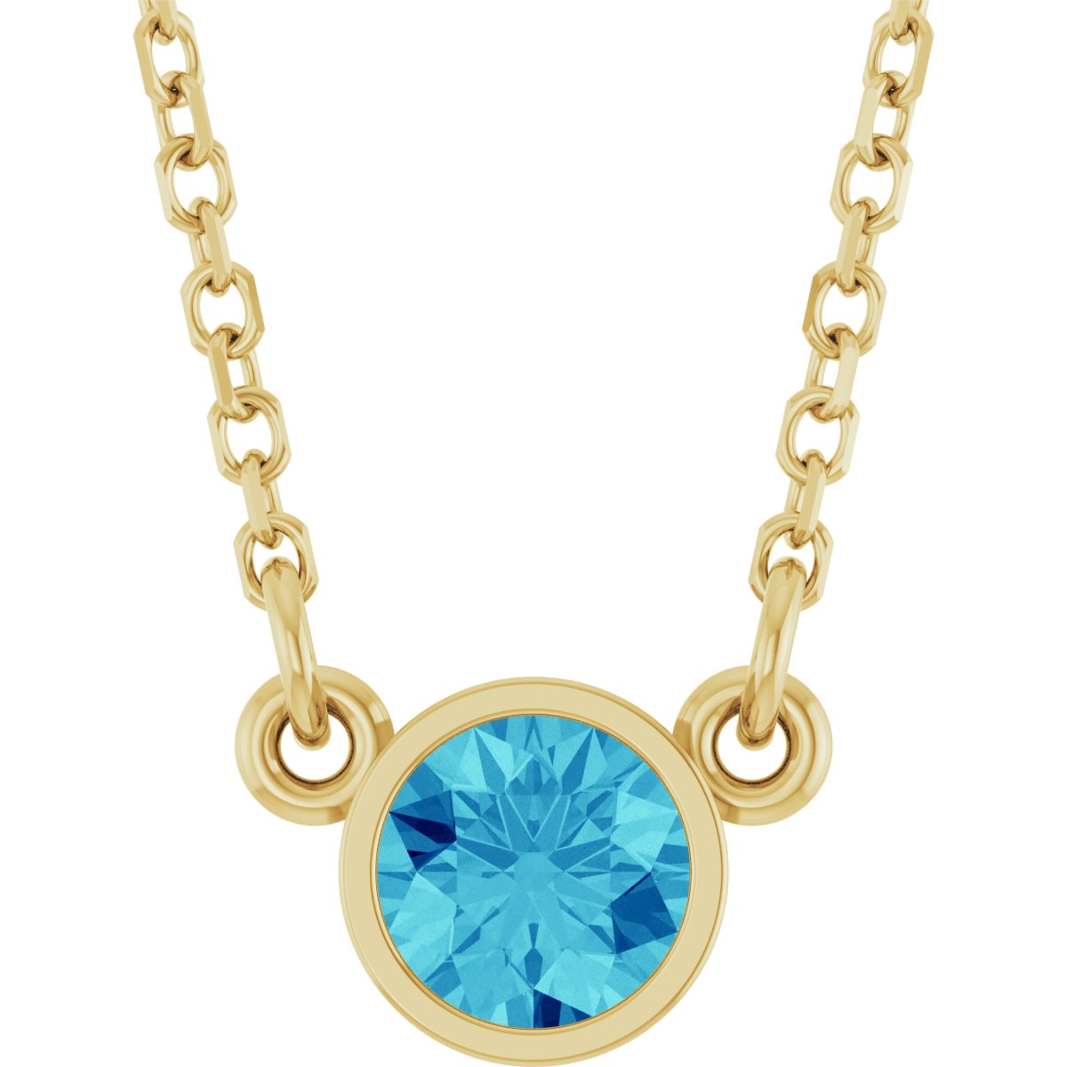 Bezel-Set Solitaire Birthstone Necklace - Natural Blue Zircon