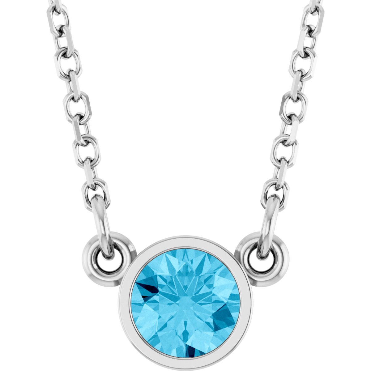 Bezel-Set Solitaire Birthstone Necklace - Natural Aquamarine