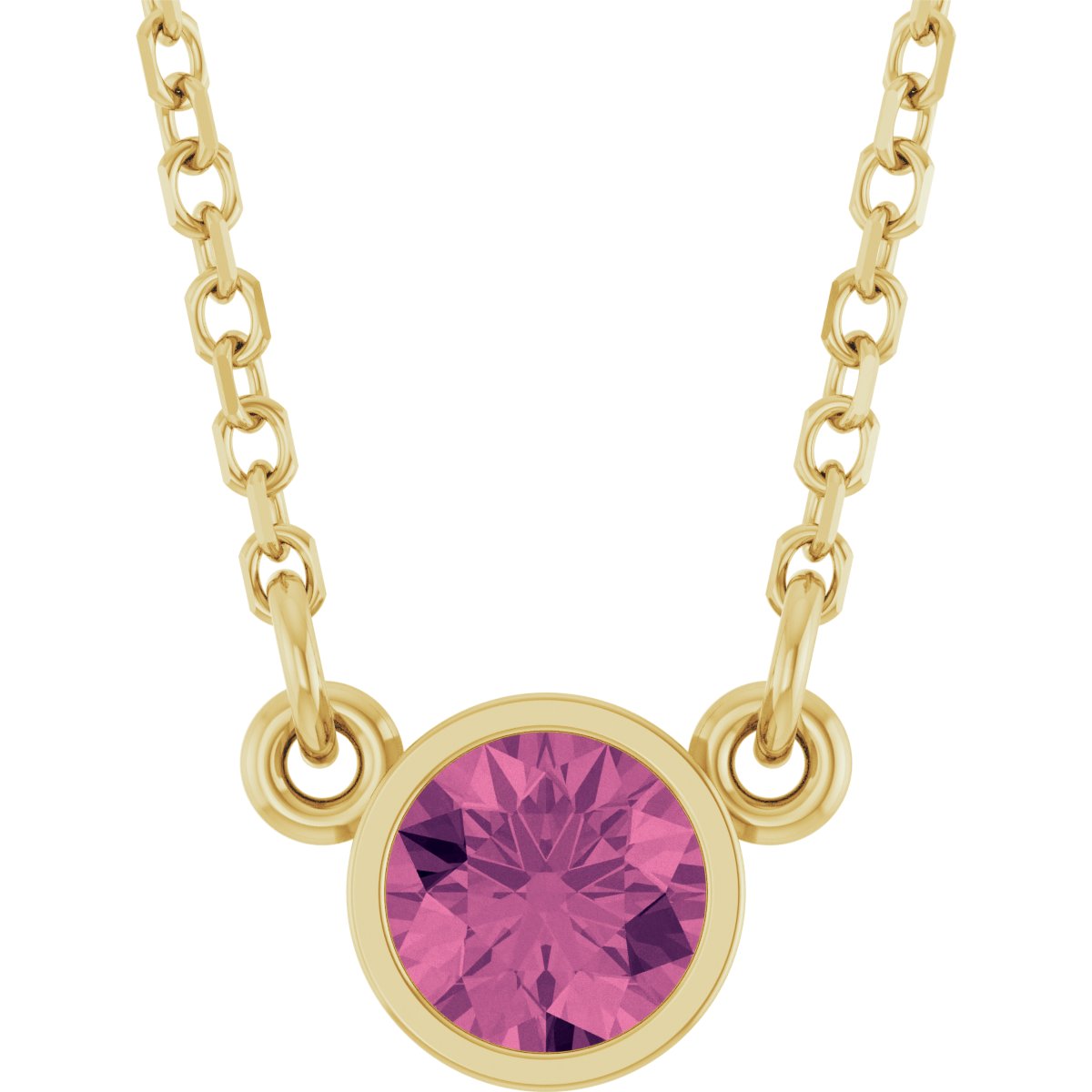 Bezel-Set Solitaire Birthstone Necklace - Natural Pink Tourmaline