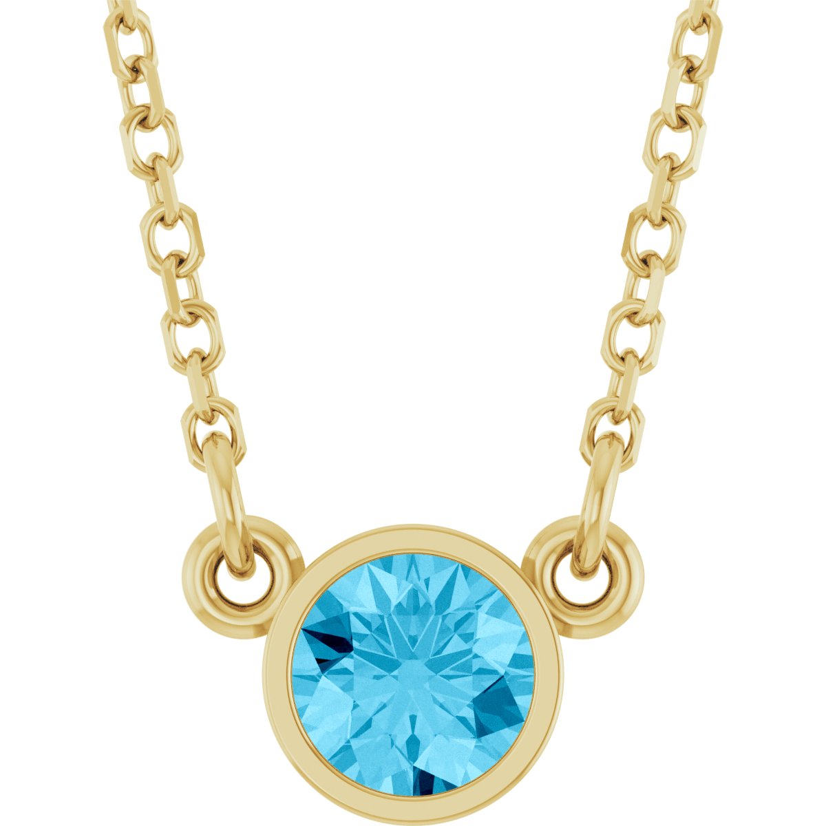 Bezel-Set Solitaire Birthstone Necklace - Natural Aquamarine