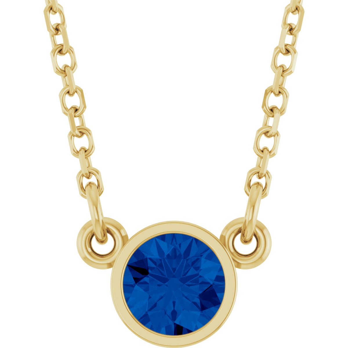 Bezel-Set Solitaire Birthstone Necklace - Natural Blue Sapphire