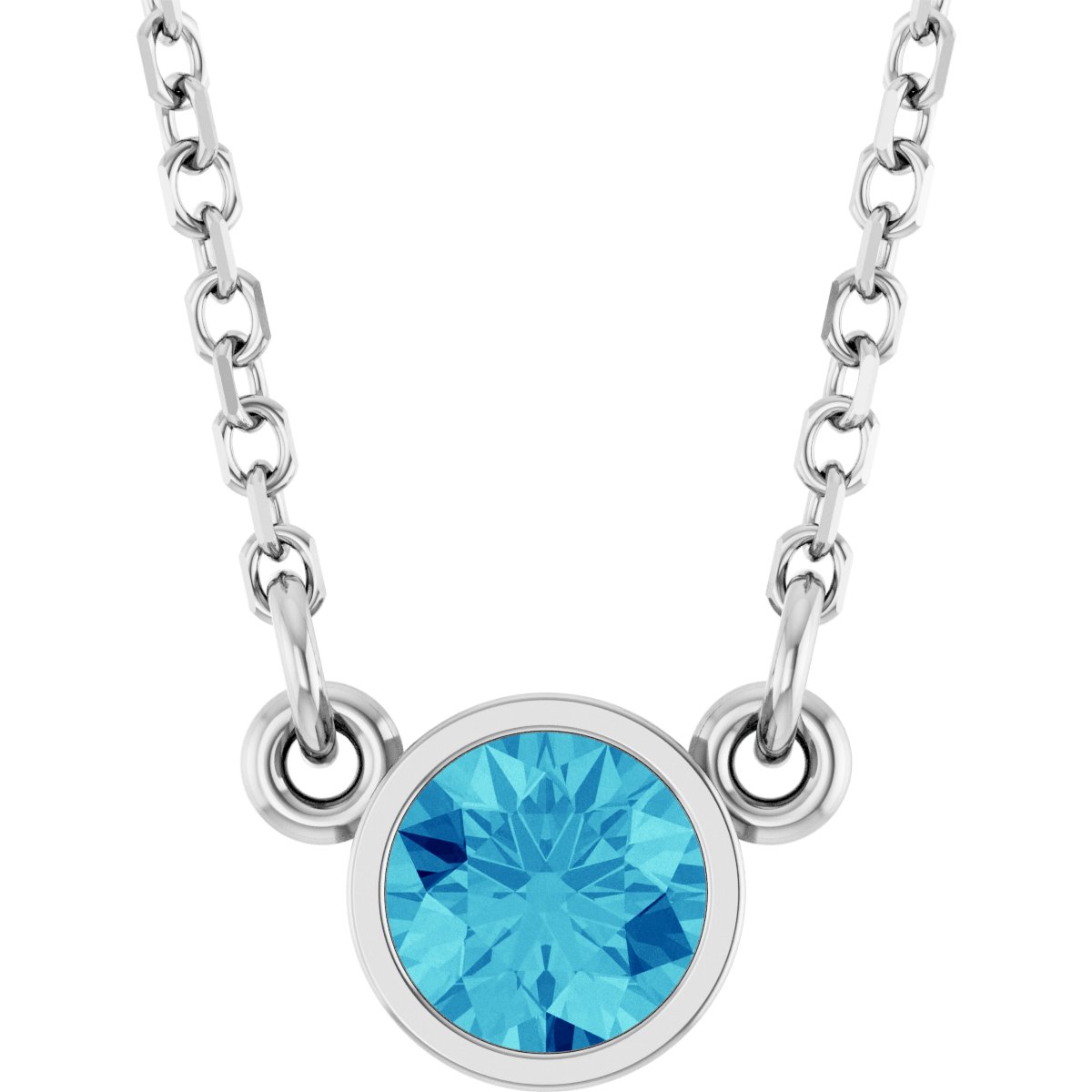 Bezel-Set Solitaire Birthstone Necklace - Natural Blue Zircon
