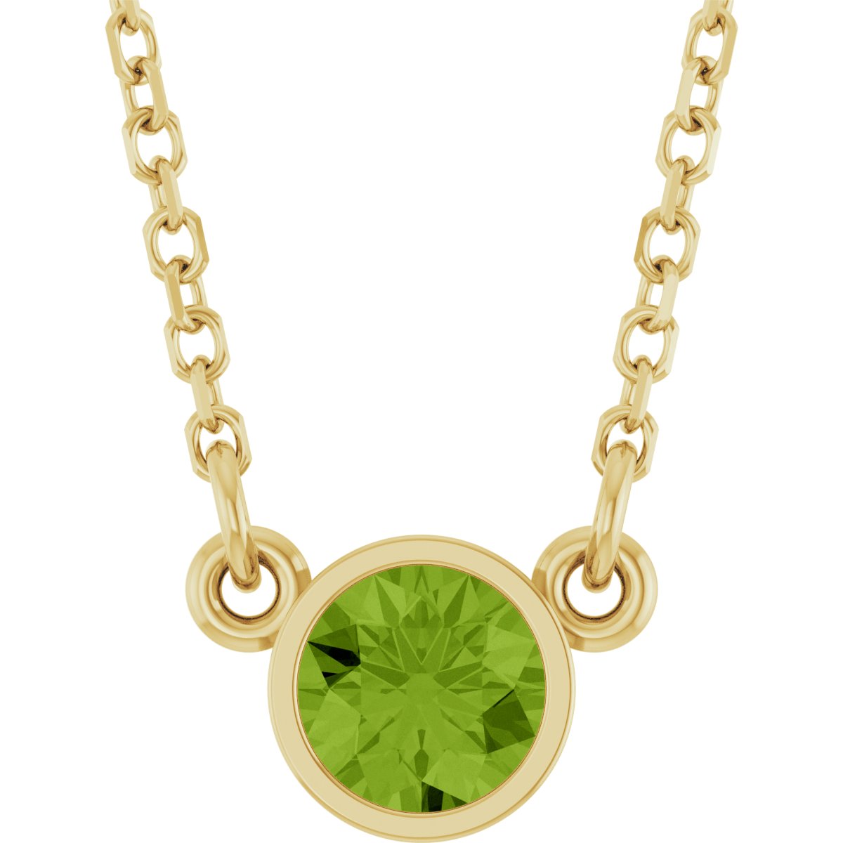 Bezel-Set Solitaire Birthstone Necklace - Natural Peridot