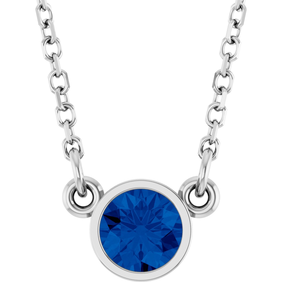 Bezel-Set Solitaire Birthstone Necklace - Natural Blue Sapphire