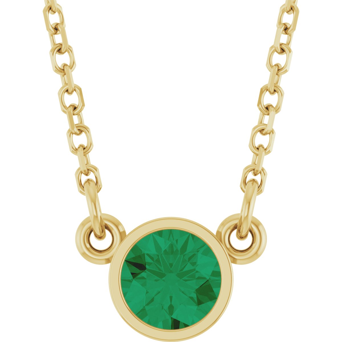 Bezel-Set Solitaire Birthstone Necklace - Natural Emerald