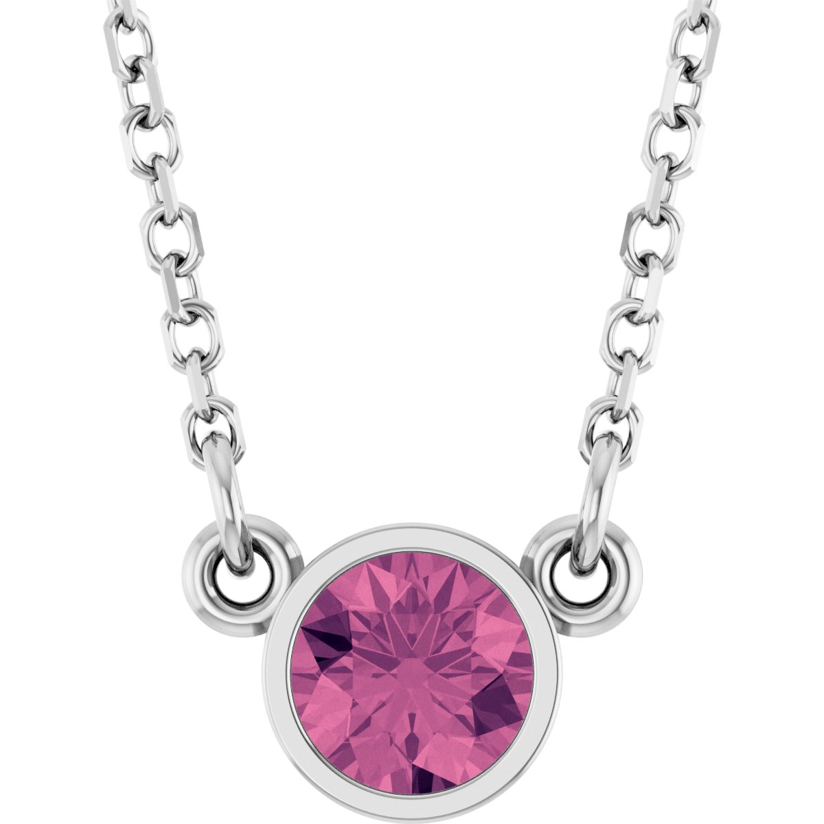 Bezel-Set Solitaire Birthstone Necklace - Natural Pink Tourmaline