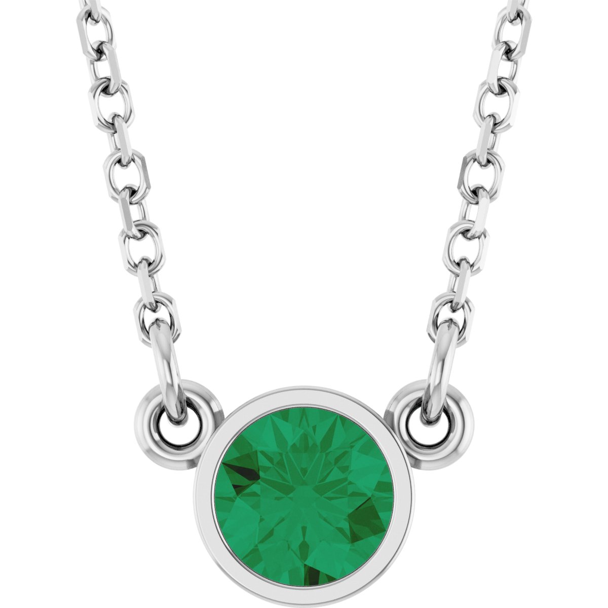 Bezel-Set Solitaire Birthstone Necklace - Natural Emerald