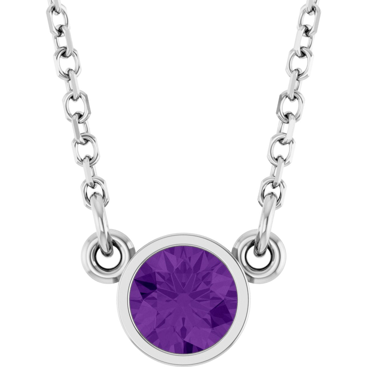 Bezel-Set Solitaire Birthstone Necklace - Natural Amethyst