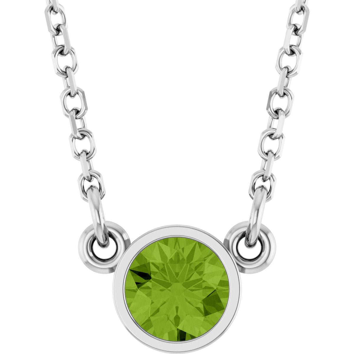 Bezel-Set Solitaire Birthstone Necklace - Natural Peridot