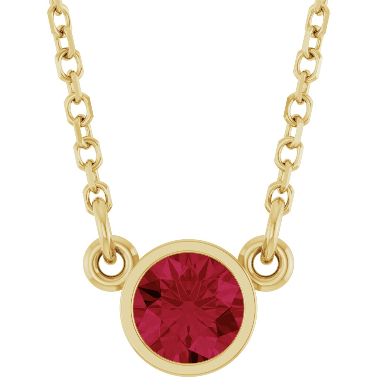 Bezel-Set Solitaire Birthstone Necklace - Natural Ruby