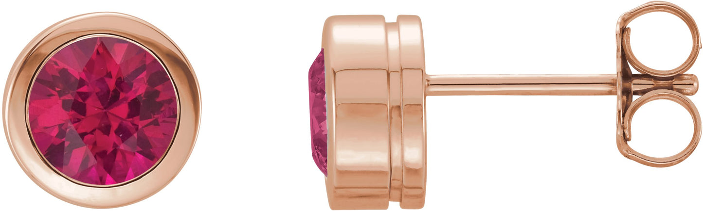 Round Bezel-Set Birthstone Stud Earrings - Natural Ruby
