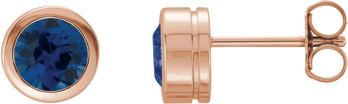 Round Bezel-Set Birthstone Stud Earrings - Natural Blue Sapphire