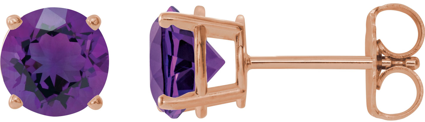 Round Amethyst Stud Earrings