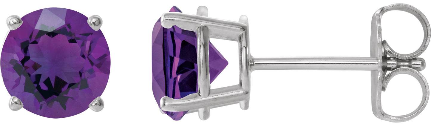 Round Amethyst Stud Earrings